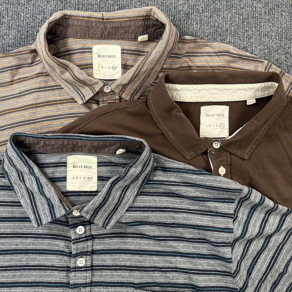 Lot of 3 Billy Reid Men’s Pensacola Polo Shirts Striped Cotton Minimal READ XXL